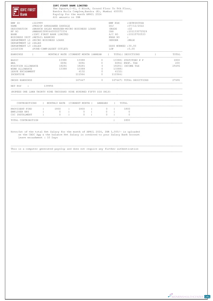 Download IDFC First Bank LTD payslip template in Word and PDF formats.pdf, 1 Photoshop template
